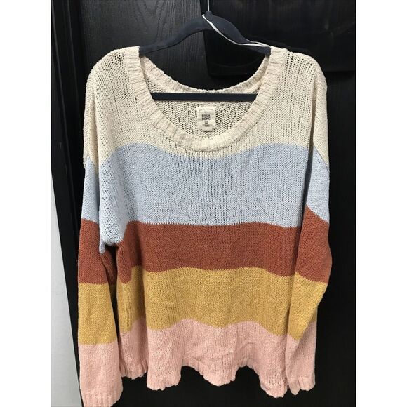 Billabong Sweater Women L Multi Striped Knit Long Sleeve Round Neck Pullover - Picture 4 of 12